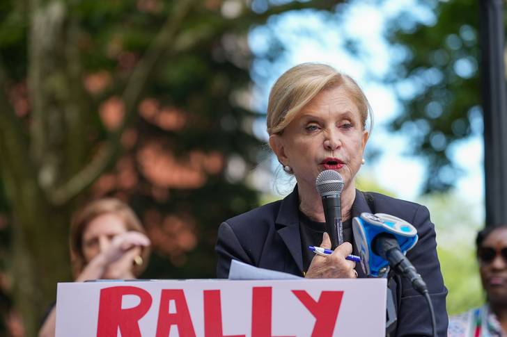 Rep. Carolyn Maloney, seeking re-election, speaks at a pro-abortion rally in Washington Square Park.